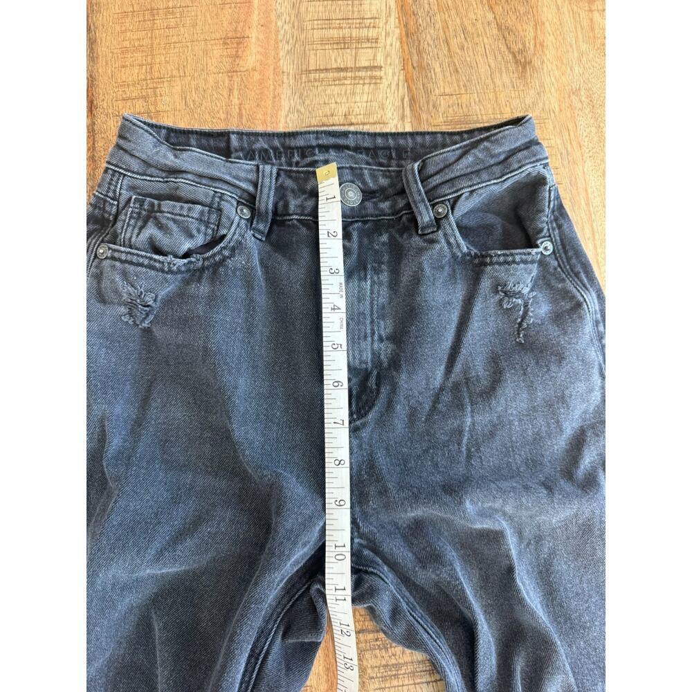 American Eagle Mom Jean Black Wash Distressed Mid Rise Size 00 Real Good Denim - Picture 14 of 14